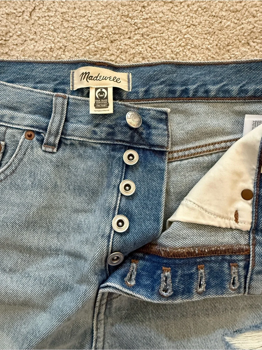 Madewell Brynn Long Shorts Blue Denim Cutoff Shorts with Frayed Hem